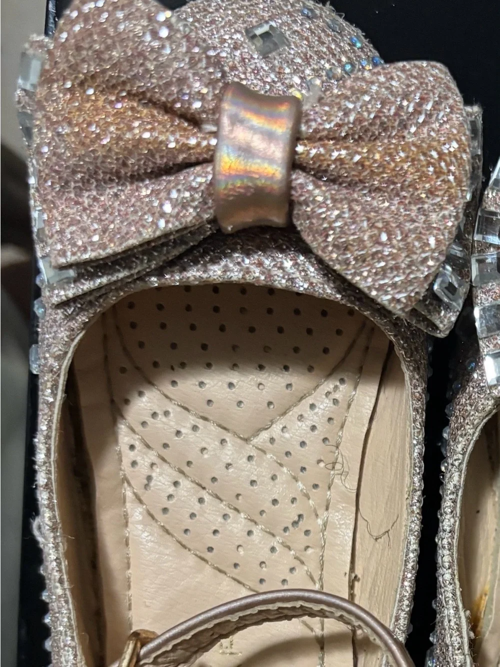 Girls Rose Gold Bow Rhinestone Dress Flats